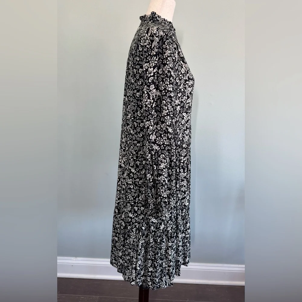 J.CREW Hadid shirt dress in a black and white bouquet print sz L - Picture 7 of 15